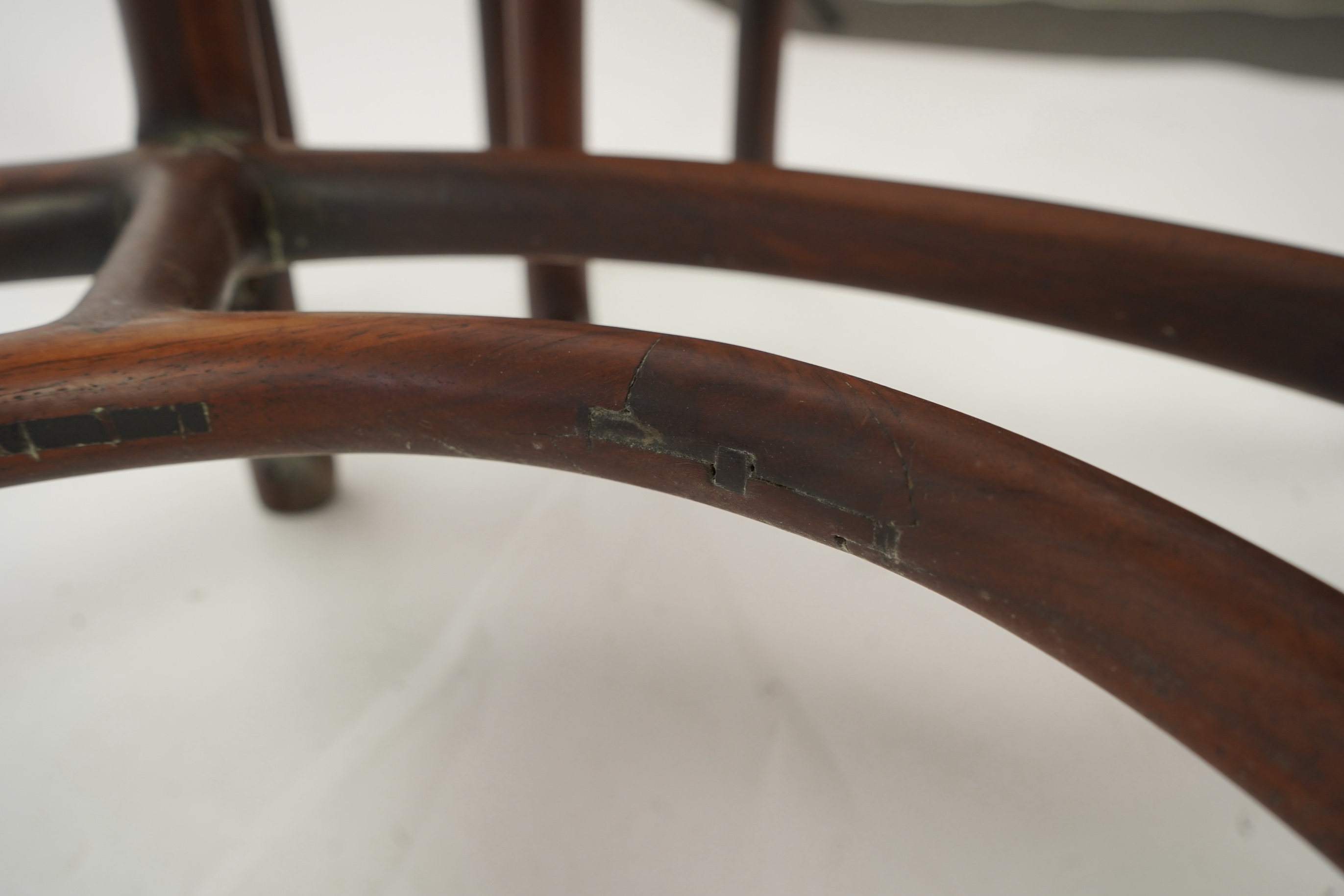 A Chinese dreamstone marble inset hongmu table and four matching stools